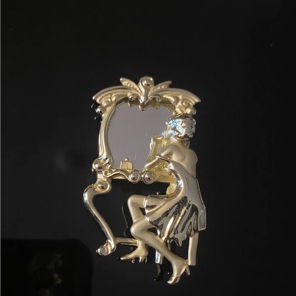 Vintage Elegant Lady And Her Mirror Pin Brooch AJC New